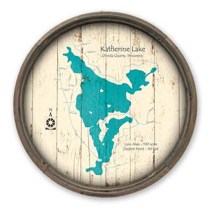 Katherine Lake WI Map on a Barrel End by Lake Art (© Lake Art LLC) Product Thumbnail