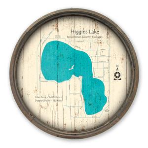 Higgins Lake MI Map on a Barrel End by Lake Art (© Lake Art LLC) Product Thumbnail