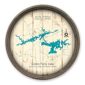 Greers Ferry Lake AR Map on a Barrel End by Lake Art (© Lake Art LLC) Product Thumbnail
