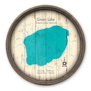 Green Lake Kandiyohi Ctny MN Map on a Barrel End by Lake Art (© Lake Art LLC) Product Thumbnail