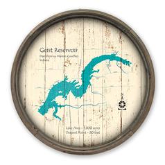 Geist Reservoir IN Map on a Barrel End by Lake Art (© Lake Art LLC) Product Thumbnail