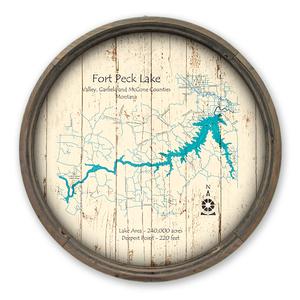 Fort Peck Lake MT Map on a Barrel End by Lake Art (© Lake Art LLC) Product Thumbnail