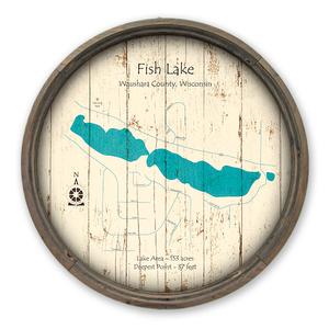 Fish Lake WI Map on a Barrel End by Lake Art (© Lake Art LLC) Product Thumbnail