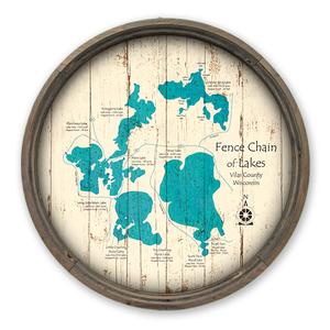 Fence Chain of Lakes WI Map on a Barrel End by Lake Art (© Lake Art LLC) Product Thumbnail