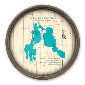 East West Rush Lakes MN Map on a Barrel End by Lake Art (© Lake Art LLC) Product Thumbnail