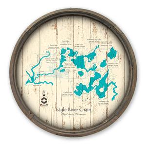 Eagle River Chain WI Map on a Barrel End by Lake Art (© Lake Art LLC) Product Thumbnail