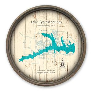 Lake Cypress Springs TX Map on a Barrel End by Lake Art (© Lake Art LLC) Product Thumbnail
