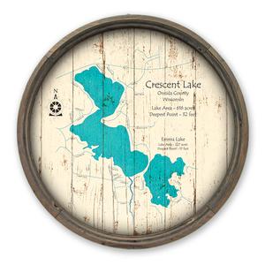 Crescent Lake WI Map on a Barrel End by Lake Art (© Lake Art LLC) Product Thumbnail