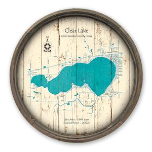 Clear Lake IA Map on a Barrel End by Lake Art (© Lake Art LLC) Product Thumbnail