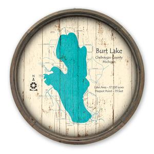 Burt Lake MI Map on a Barrel End by Lake Art (© Lake Art LLC) Product Thumbnail
