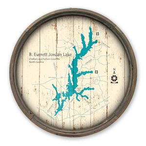 B Everett Jordan Lake NC Map on a Barrel End by Lake Art (© Lake Art LLC) Product Thumbnail
